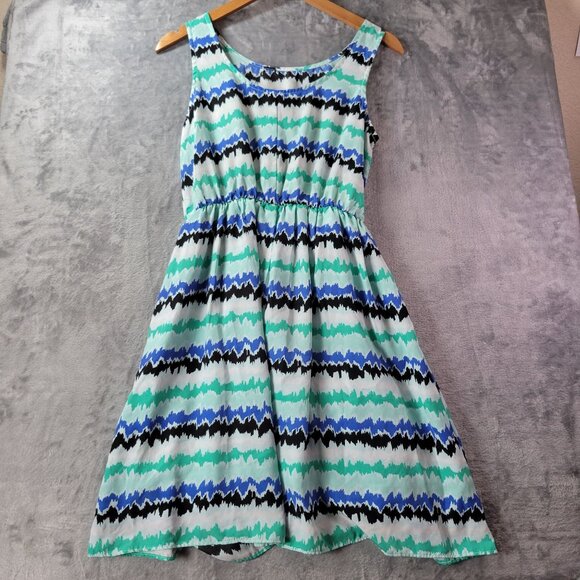 George Womens Mini Dress S Blue Green Black Abstract Print Sleeveless Summer‎ - Picture 8 of 10